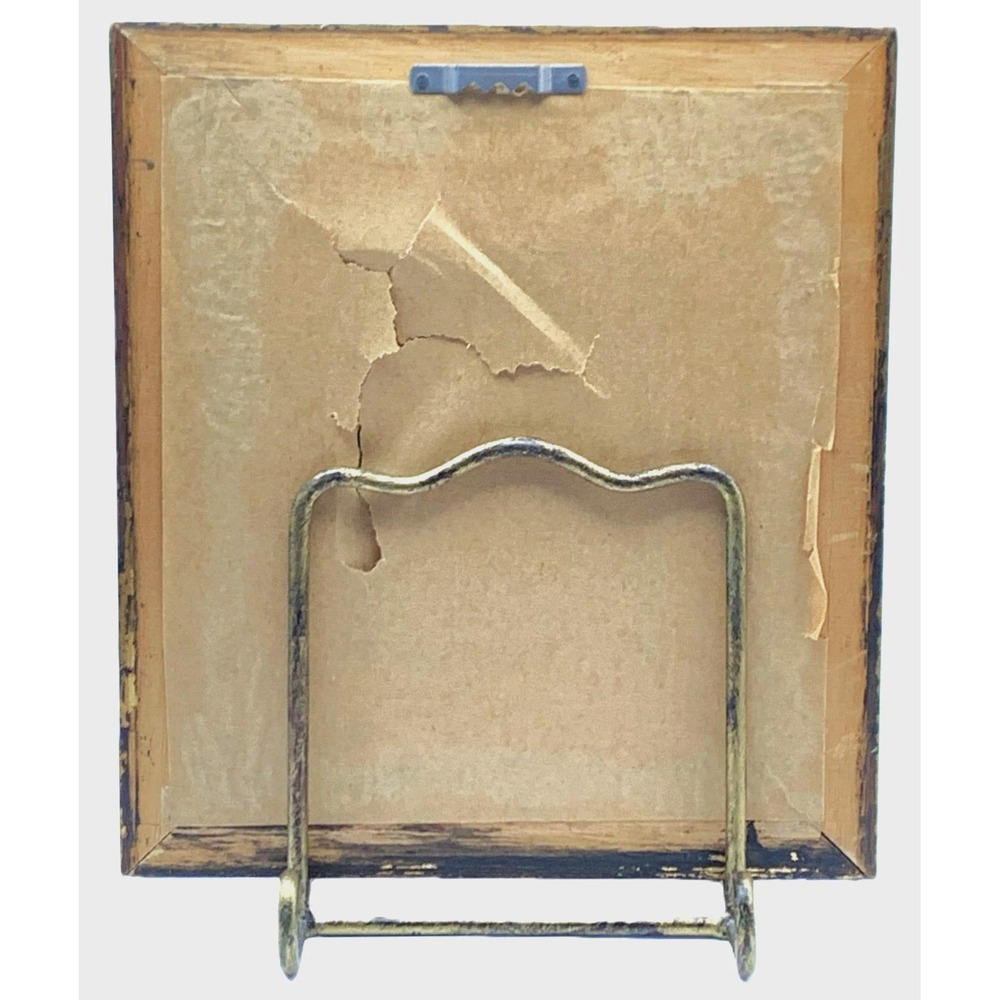 Cat Miniature Art Drawing in Lavish Gold Frame Iron Tabletop Easel Vintage 90s - Picture 7 of 10
